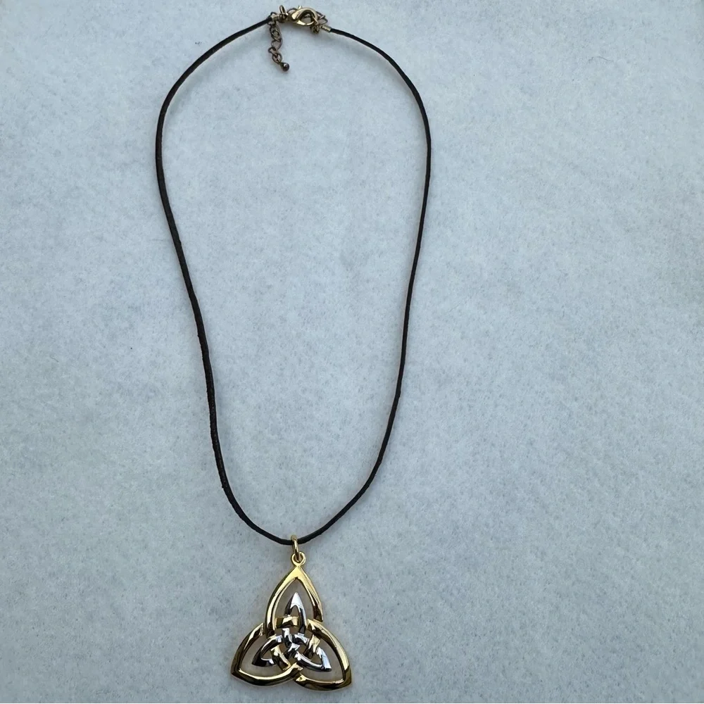 Solvar Gold and Silver Tone Celtic Knot Pendant Necklace- signed Solvar Ireland
